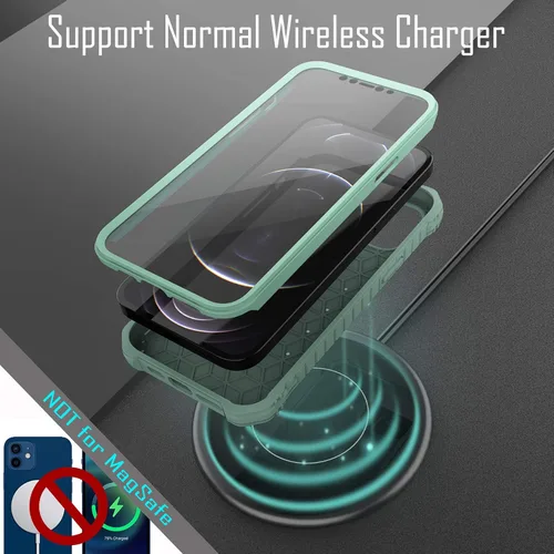 Vista 6 de ExoGuard Compatible con iPhone 12 Pro Max, funda de goma a prueba de golpes de cuerpo completo, protector de pantalla integrado con soporte