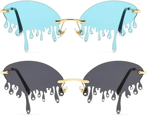 Vista 2 de ENTHYI Gafas de sol de llama de lágrimas de moda para mujer y hombre, diseño de marca, gafas de onda sin montura