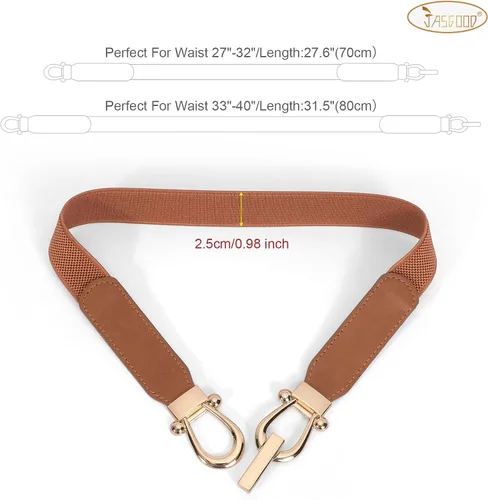 Vista 8 de JASGOOD Cinturón elástico para mujer, cinturón elástico retro para mujer, con hebilla dorada