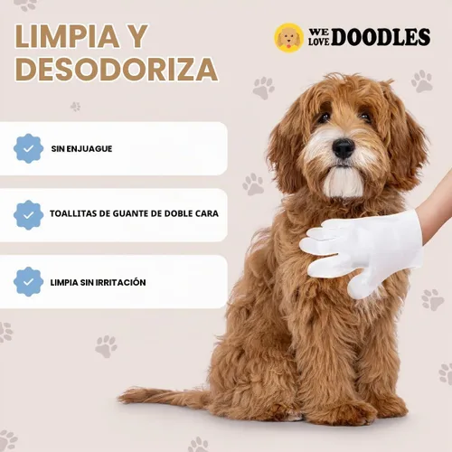 Vista 2 de Toallitas para guantes de mascotas para perros, limpieza de doble cara