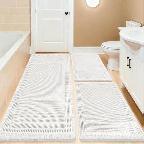 Vista 70 de Tapete de baño con diseño de gofre, moderno, bohemio, absorbente, antideslizante, ultrasuave, lavable a máquina, con letra de baño, dormitorio