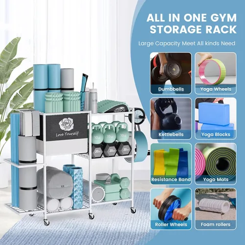 Vista 3 de Estante de Almacenamiento para Esterilla de Yoga, Estante de Almacenamiento para Gimnasio en Casa, Organizador de Almacenamiento de Equipo