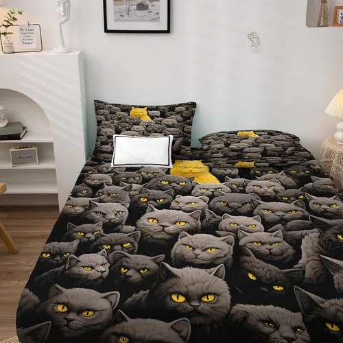 Vista 4 de Sábanas de gato tamaño individual – Sábanas y fundas de almohada de animales – 100% microfibra, estampado de alta cantidad de hilos, sábana