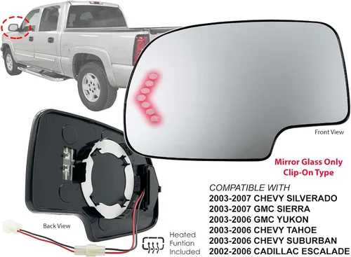 Vista 2 de APA Tahoe Suburban Avalanche Escalade Yukon XL 03 - 06 vidrio de espejo con señal izquierda para asiento de conductor