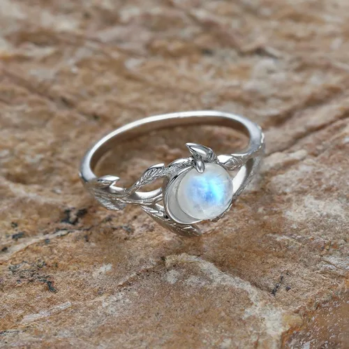 Vista 5 de Angol Anillo de plata de ley con piedra lunar auténtica para mujer, anillo minimalista con caja