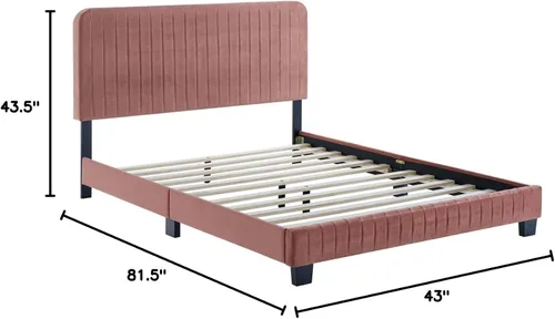 Vista 2 de Modway Celine - Cama con plataforma de terciopelo copetudo y alto rendimiento con canal en color rosa polv