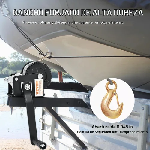 Vista 4 de VEVOR Cabrestante de mano, capacidad de tracción de 800 libras, manivela de cuerda resistente con cable de alambre de acero de 33 pies y trinquete