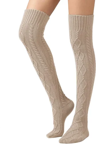Vista 15 de SherryDC Calcetines de punto trenzado hasta el muslo para mujer, medias de bota extra largas de invierno, calentadores de piernas 1 - Blanco
