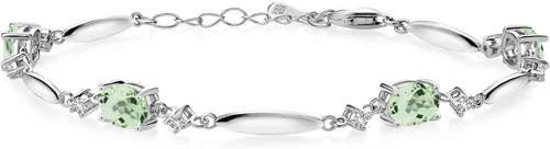 Vista 14 de Gem Stone King 925 Sterling Silver Gemstone Birthstone and White Created Sapphire Tennis Bracelet For Women Oval 7X5MM and 2MM 6 Inch + 1 Inch