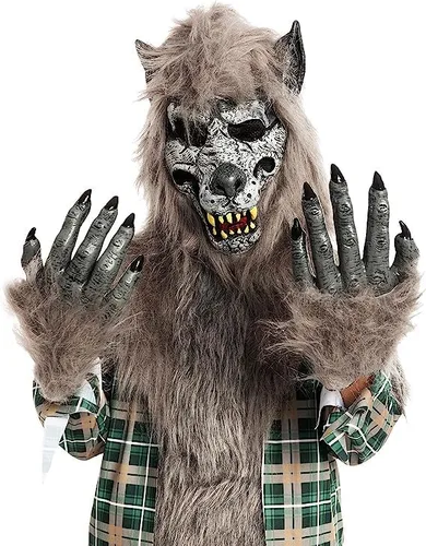 Vista 3 de Disfraz unisex de hombre lobo verde con máscara, guantes y funda de zapatos