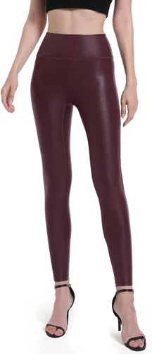 Vista 2 de HARTPOR Leggings de piel sintética para mujer, elásticos, de cintura alta, brillantes, pantalones de cuero, leggings de cuero, pantalones de yoga