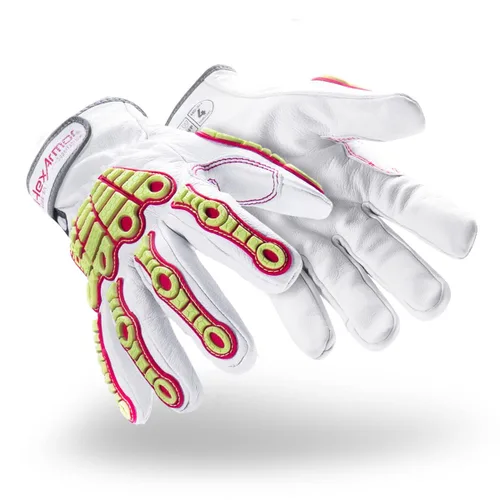 Vista 10 de HexArmor Chrome SLT® Series 4067 Leather Work Gloves, Large Resistente a los cortes, protección contra impactos 4067 Cuero Blanco y Naranja Impact