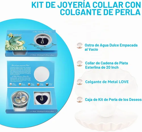 Vista 3 de Bubchen Kit de fabricación de collar de perlas preciosas, ostras con perlas en el interior, juego de regalo de collar de amor, colgante de jaula