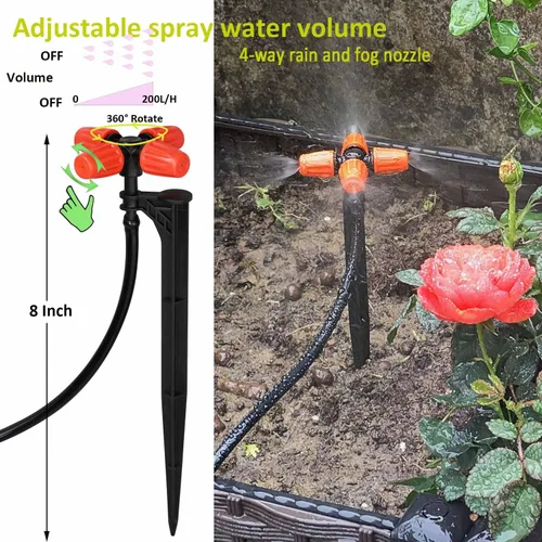 Vista 7 de Sistema de riego por goteo de 160 pies con temporizador de agua para jardín, manguera de agua principal ID 1/2 pulgada 30 pies, 1/4 pulgadas 130