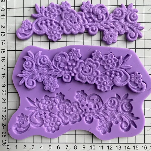 Vista 2 de Juego de moldes de silicona de encaje floral de 3 piezas, vintage, medallones de flores, vid, pasteles, moldes de grado alimenticio para pasteles