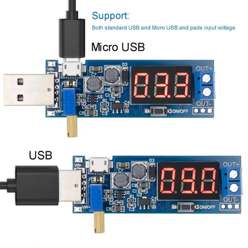 Vista 3 de 2 unids USB Buck Boost Convertidor ajustable Step Up Step Up Módulo de fuente de alimentación Regulador de voltaje DC-DC 5V a 3.3V 9V 12V 18V 24V