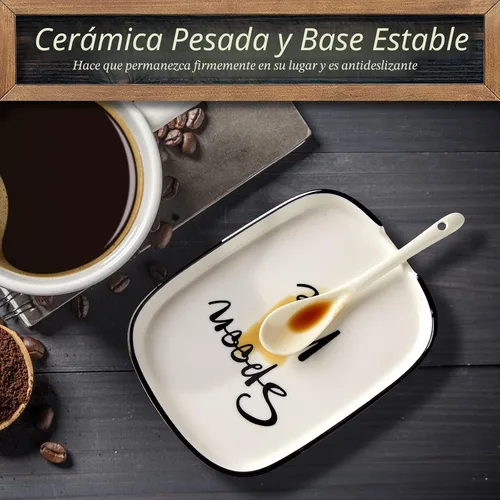 Vista 5 de Soporte de cuchara de cerámica para estufa, soporte grande para cuchara para encimera de cocina, soporte de cuchara de café blanco, soporte