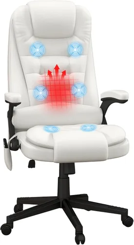 Vista 13 de HOMCOM, silla de oficina ejecutiva, ergonómica, piel sintética, con calor, masaje vibratorio., Cuero, Crema