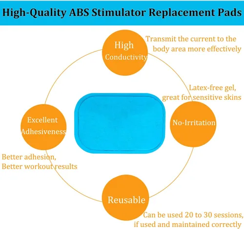 Vista 2 de KASBEE Almohadillas de gel ABS, 50 almohadillas estimuladoras musculares de repuesto para Ultimate Muscle EMS Toner Abdominal Belt Belly Muslo Flab