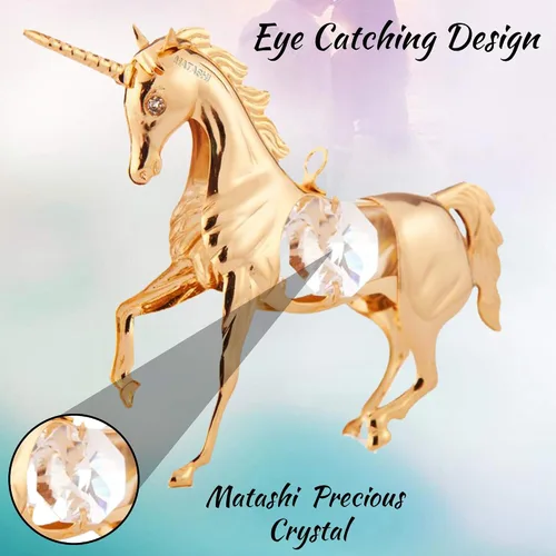 Vista 6 de Matashi Adorno de unicornio chapado en oro de 24 quilates, decoración para el hogar, oficina, regalo único para el día de la madre, día de San