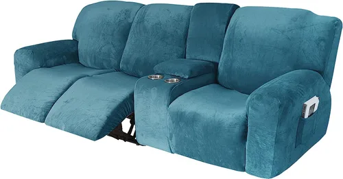 Vista 24 de Aedlcal Fundas para sofá reclinable, 10 piezas, fundas de sofá reclinable de felpa de terciopelo con consola central, con bolsillo lateral