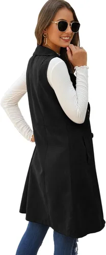 Vista 2 de GORGLITTER Chaleco largo sin mangas con cuello abierto para mujer, chaqueta larga con bolsillo