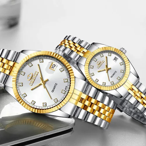 Vista 2 de MASTOP Relojes de cuarzo de lujo para mujeres y hombres y parejas, con calendario, deportivos, impermeables, de acero inoxidable para amantes