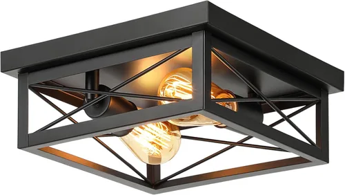 Vista 15 de Lámpara de techo de bronce cepillado para pasillo, lámpara de techo industrial de granja de montaje empotrado de 2 luces, lámpara de cocina de metal