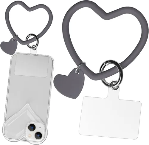 Vista 15 de Correa de silicona con forma de corazón para teléfono, correa de muñeca para teléfono celular con soporte para llaves, universal compatible