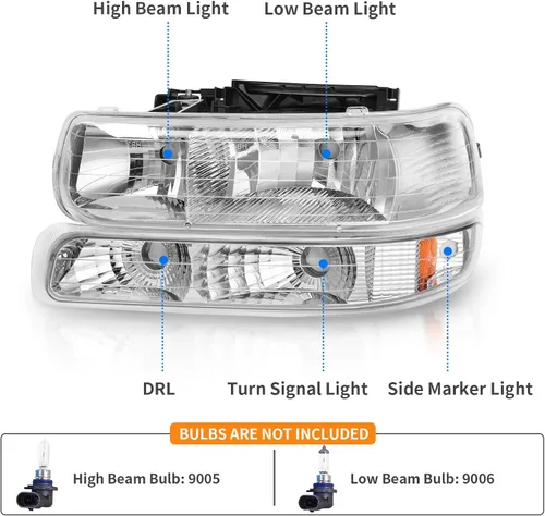 Vista 2 de DWVO Conjunto de faros delanteros y luces traseras compatibles con Chevy Silverado 1500/01-02 1999 2000 2000 2001 2002 Chevy Silverado 1500HD 2500HD