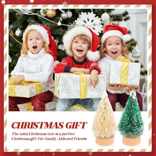 Vista 5 de Crowye 100 piezas de mini árbol de Navidad artificial, árboles de sisal con base de madera para mesa, árboles de botella para decoración de mesa