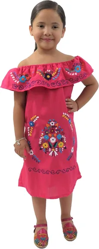 Vista 3 de Leos Imports Vestido tradicional mexicano Jocie bordado a mano, sin mangas, con volantes, vestido de fiesta para niñas, fabricado en México