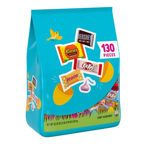 Vista 2 de HERSHEY's Surtido de chocolates, cesta de Pascua, dulces de Pascua, bolsa variada, 32.76 oz (130 piezas)