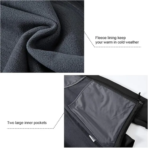 Vista 6 de Gopune Chaqueta de senderismo Softshell para hombre, con forro polar, impermeable, ligera, con capucha
