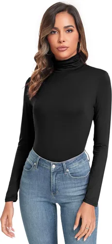 Vista 4 de Camisetas de cuello alto para mujer, de manga larga, ligeras, ajustadas, térmicas, con capa activa