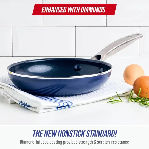 Vista 2 de Blue Diamond - Sartén antiadherente de 8 pulgadas, sin PFAS, sartén de cerámica para huevos y tortilla, con infusión de diamante, apta