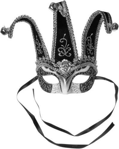 Vista 3 de Jester Joker - Máscara veneciana de media cara para fiesta de máscaras con campanas