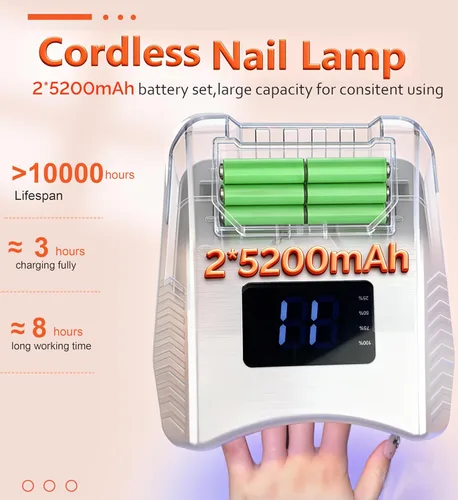 Vista 9 de Lámpara de uñas LED inalámbrica de 80 W, juego de 2 baterías de 5200 mAh