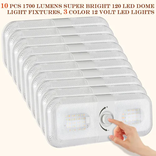 Vista 2 de Retisee 10 luces interiores de caravana de 1700 lúmenes, 3 colores de 12 V, luces LED de cúpula de techo con encendido/apagado para cámper