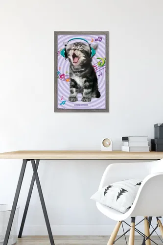 Vista 6 de Trends International Keith Kimberlin - Gato - Póster de pared cantando, 14.725 x 22.375 pulgadas, versión con marco de madera tipo granero