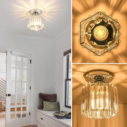 Vista 7 de Mini lámpara de techo de cristal, lámpara de techo para Cromo 5.9 pulgadas