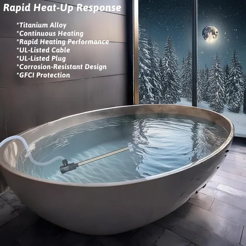 Vista 5 de Calentador de agua de inmersión de titanio de 1500 W, bañera de hidromasaje eléctrica portátil y calentador de agua sumergible para piscina inflable