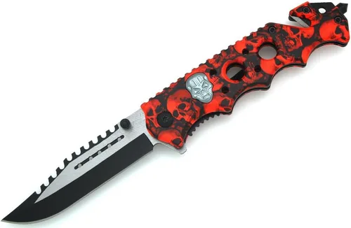 Vista 7 de Snake Eye Tactical Cuchillo de bolsillo - Cuchillo plegable de hoja de 3.5 pulgadas - Equipo y equipo EDC estilo rescate (calavera verde)