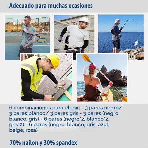 Vista 5 de Bacophy 3/6 pares de mangas refrescantes con protección UV para mujeres y hombres, cubierta de brazo UPF 50