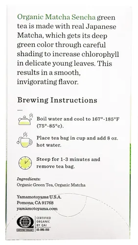 Vista 4 de Yamamotoyama Bolsa de té Matcha Sencha Orgánico 18 unidades (Paquete de 6)