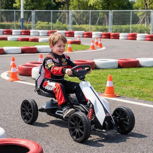 Vista 4 de 12V Electric Go Kart for Kids with Adjustable Speed, White