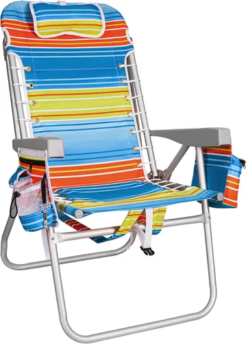 Vista 10 de Romswi Silla de playa alta extra ancha para adultos, mochila de asiento alto de 17 pulgadas con bolsa refrigeradora, soporte para taza y teléfono