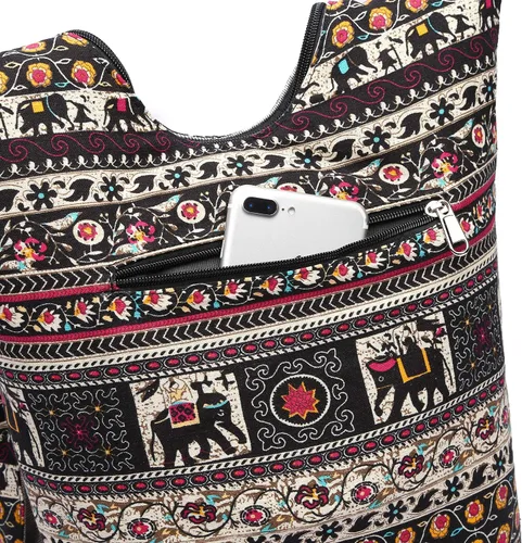 Vista 210 de Bolsa de hombro para mujer, de lona en estilo hippie/bohemio para llevar cruzada al hombro, disponible en diferentes colores y estampados