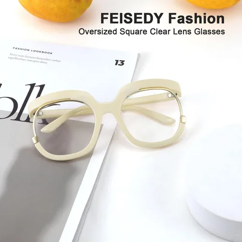 Vista 4 de FEISEDY Gafas ovaladas retro de gran tamaño sin receta marco elegante para mujeres B4090