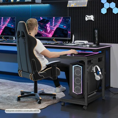Vista 4 de CHOEZON Soporte grande de torre de computadora de 31.5 pulgadas con toma de corriente, carrito de PC debajo del escritorio con 2 ganchos, soporte